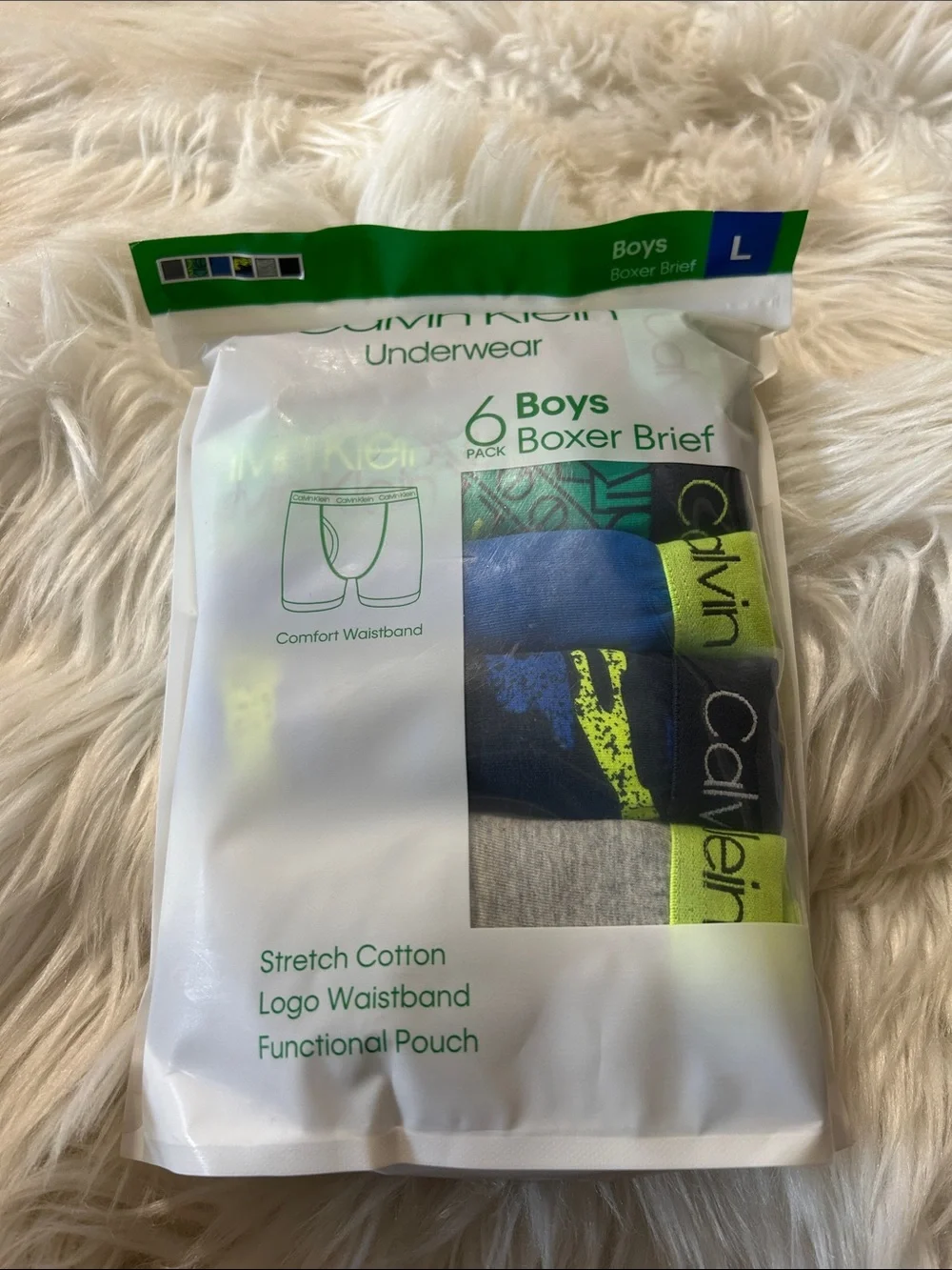 Calvin Klein Boys 6-Pack Boxer Briefs — Navy, Gray & Lime